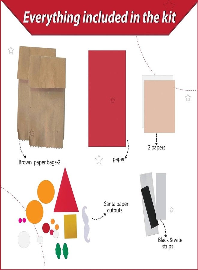 لايت هاوس مجموعة أدوات صنع الحرف اليدوية لعيد الميلاد من لايت هاوس للأطفال | اصنع دمية سانتا بنفسك باستخدام كيس ورقي بني، وقصاصات سانتا وملحقاتها | نشاط فني وحرفي ممتع للعطلات، مجموعة هدايا عيد الميلاد الإبداعية للأطفال (عبوة من 5 قطع) - Image 2